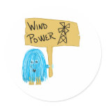 Teal wind power round sticker