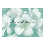 Teal with White Plumeria Wedding Personalized Announcements