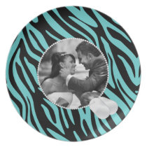Teal Zebra and Dog Tags Frame Photo Plate plates