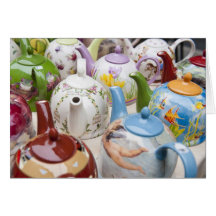 Teapots on sale in Leipzig, Germany Greeting Cards