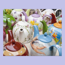 Teapots on sale in Leipzig, Germany posters
