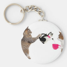 Teatime for kitty cats key chains