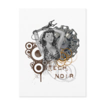 Tech noir pulp steampunk dame postcard