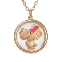 Teddy And A Basket Of Hearts Pendant