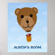 Teddy Balloon w/Hearts Customizable Poster Print