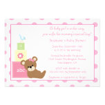 Teddy bear and bird girl's baby shower invitation