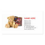 teddy bear and vintage old suitcase with world sti business cards