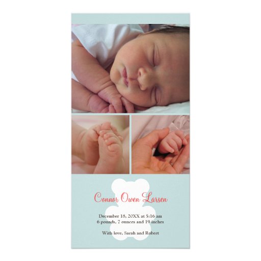 Teddy bear blue montage baby birth announcement photo card