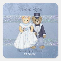 Teddy Bear Bride and Groom Wedding -  Thank You Square Sticker