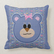 Teddy Bear, Checks and Florals Pillow