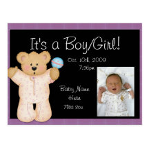 Teddy Bear D1 New Baby Announcement Postcard