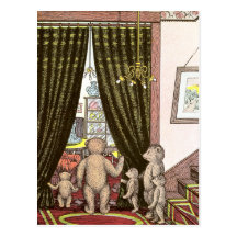 Teddy Bear Family at the Foot of the Stairs Post Card