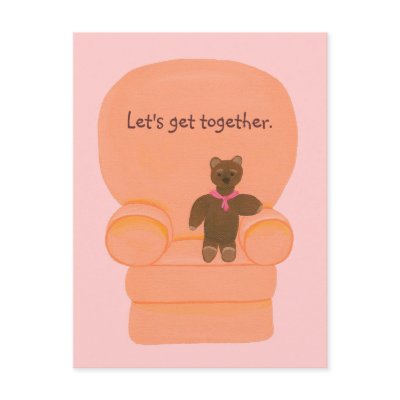 Teddy Bear in chair, Lets get together invitations by Cherylsart