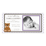 Teddy Bear Lilac Customized Birth Announcement Personalized Photo Card