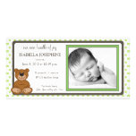 Teddy Bear Lime Customized Birth Announcement Personalized Photo Card