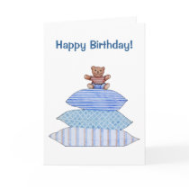 Teddy Bear on Cushions Birthday Card