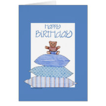 Teddy Bear on Cushions Birthday Cards