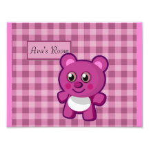 Teddy Bear On Purple Gingham Photo Print