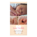Teddy bear pink montage baby birth announcement customized photo card