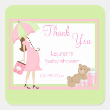 Teddy Bear Pink Shopper Baby Shower Stickers