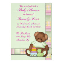 Teddy Bear Quilt Baby Shower Personalized Announcements