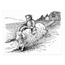 Teddy Bear Riding a Goat Postcard