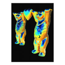 Teddy Bears and Heart, Blue, Green &  Orange, Blac Custom Invites