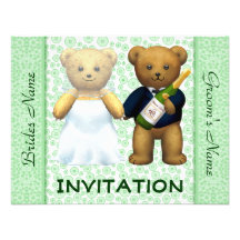 ,Teddy Bears Apple Green Wedding Invite - Invite