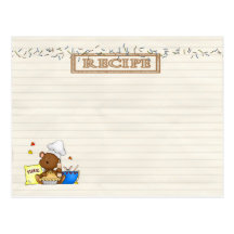 teddy chef recipe card post cards