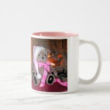Teddy Christmas Mug  pink Santa hat &Pink ribbon