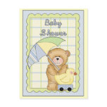 Teddy with Umbrella Baby Shower Invitation Postcards