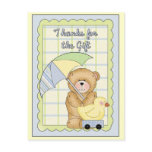 Teddy with Umbrella Baby Shower Thank You Card Postcards
