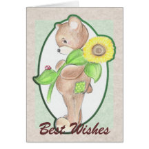 Teddybear, sunflower, and ladybug Card