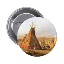 Teepees on Plain by Bodmer, Vintage American West Pinback Buttons