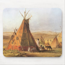 Teepees on Plain by Bodmer, Vintage American West Mousepad