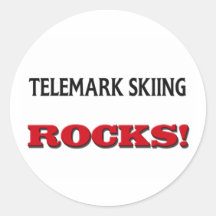 Telemark Skiing Rocks Round Sticker