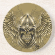 Templar Knight Gothic Medieval Skull with Wings Drink Coasters