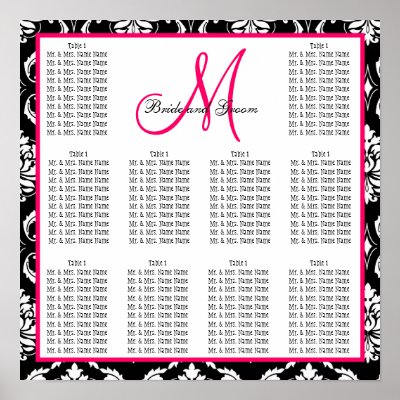 Template Wedding Seating Chart Damask Pink Posters by monogramgallery