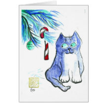 Tempting Candy Cane for Kitty [cat holiday 14] Cards