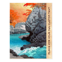 Tengu Rock Hasui Kawase river shn hanga scenery Postcards