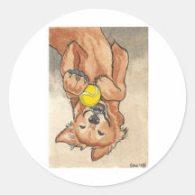 Tennis Ball Fun Golden Retriever Dog Art Round Sticker
