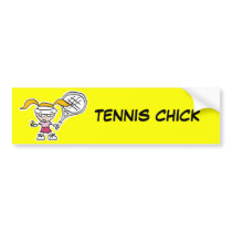 Tennis Gifts & Cards with cute cartoon girl Bumper Stickers