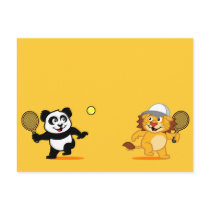 Tennis Panda & Lion Postcard