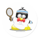 Tennis Penguin Round Sticker
