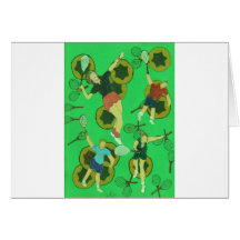 tennis people on balls and racquets card