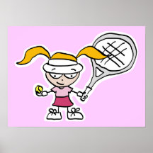 Tennis poster with girl tennis player cartoon