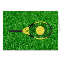 Tennis Racket & Ball On Lawn cards