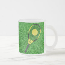 Tennis Rackets & Balls On Lawn Mugs
