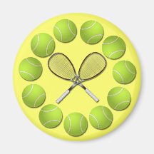 TENNIS RACQUET AND BALLS FRIDGE MAGNETS