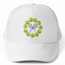 TENNIS RACQUET AND BALLS MESH HAT